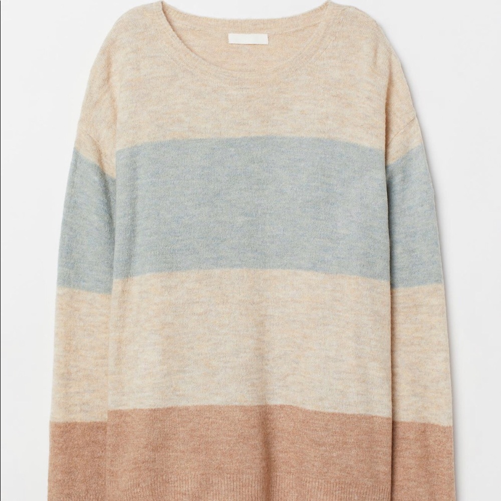 H&M Beige Color Block Fine Knit Sweater